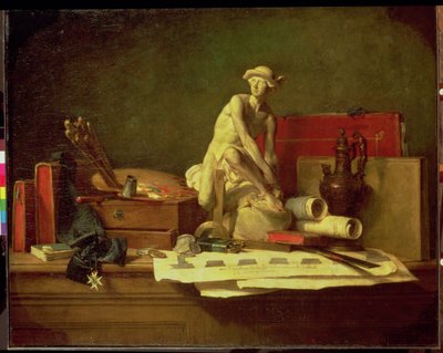 芸術の属性のある静物、1766 作： Jean Baptiste Simeon Chardin